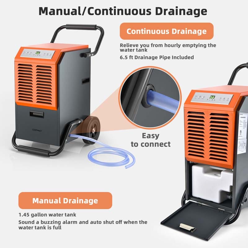140 PPD Portable Commercial Dehumidifier with 1.45 Gallon Water Tank & 6.5 Ft Drainage Pipe