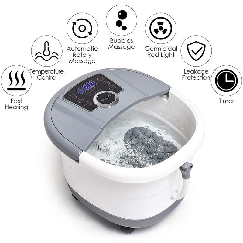 Heated Foot Spa Bath Massager with Bubbles, 16 Pedicure Shiatsu Roller Massage Points, Electric Foot Soaker Tub