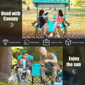 Double Sunshade Camping Canopy Chair with Mini Table, Cup Holder, Portable Folding Beach Chair with Canopy