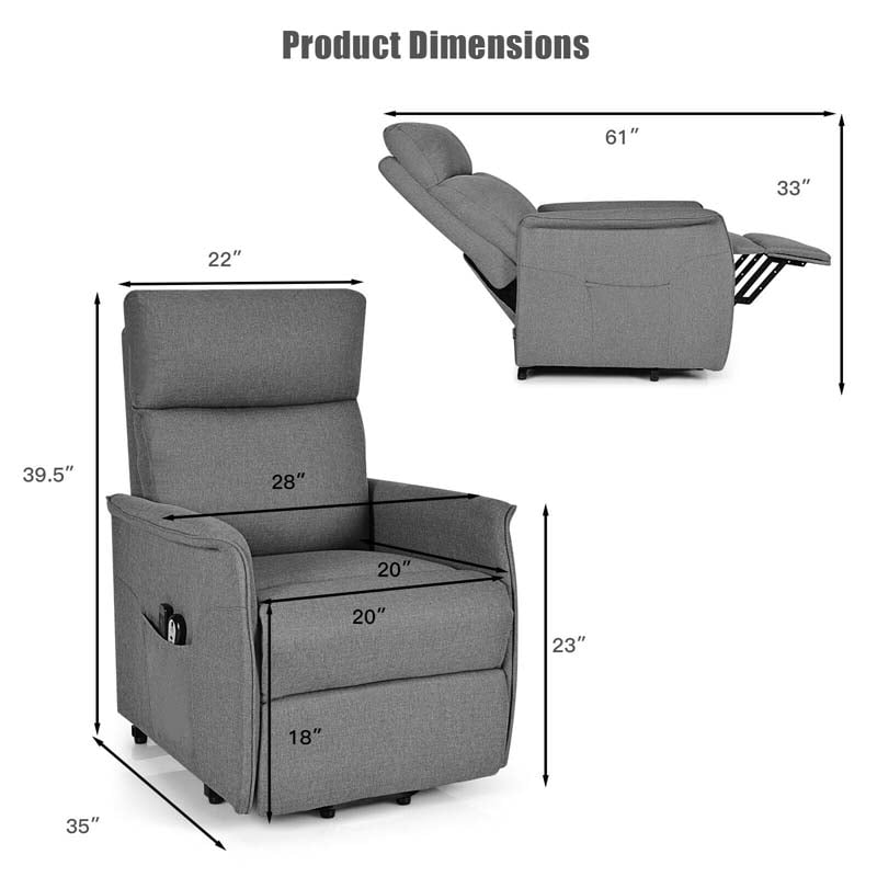 Power Lift Chair Recliner, Fabric Padded Massage Reclining Sofa, Elderly Lift Chair with Side Pocket, Remote Control