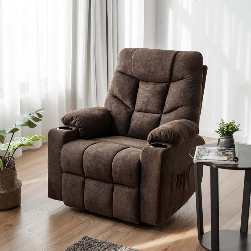 Heated Power Lift Recliner Fabric Massage Reclining Sofa, Elderly Lift Chair with 8 Point Massage, 2 Side Pockets Cup Holders, USB Port