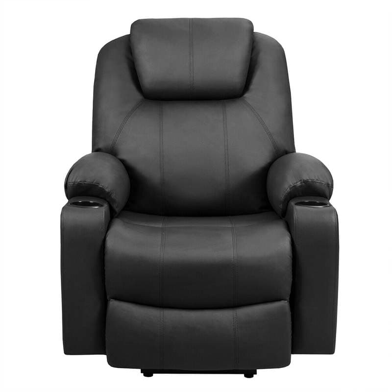 Electric Power Lift Recliner, Leather Massage Reclining Sofa, Elderly Lift Chair with Lumbar Heating & 8 Vibrating Nodes, Cup Holder, USB Port