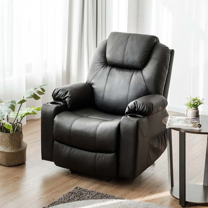 Electric Power Lift Recliner, Leather Massage Reclining Sofa, Elderly Lift Chair with Lumbar Heating & 8 Vibrating Nodes, Cup Holder, USB Port