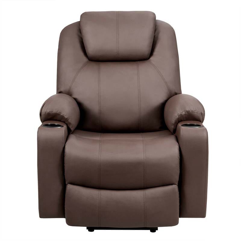 Electric Power Lift Recliner, Leather Massage Reclining Sofa, Elderly Lift Chair with Lumbar Heating & 8 Vibrating Nodes, Cup Holder, USB Port