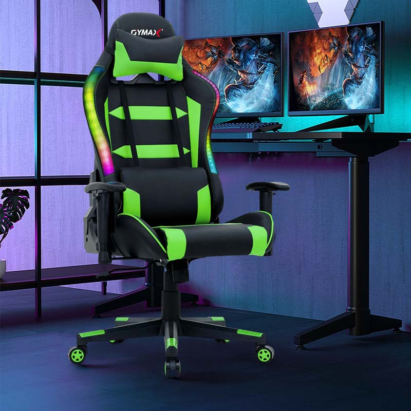 High Back RGB Gaming Chair, Ergonomic Video Game Chair with LED Lights, PVC Leather E-Sport Computer Chair