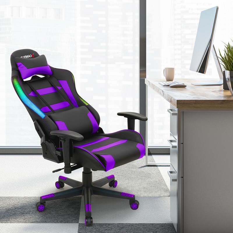 High Back RGB Gaming Chair, Ergonomic Video Game Chair with LED Lights, PVC Leather E-Sport Computer Chair