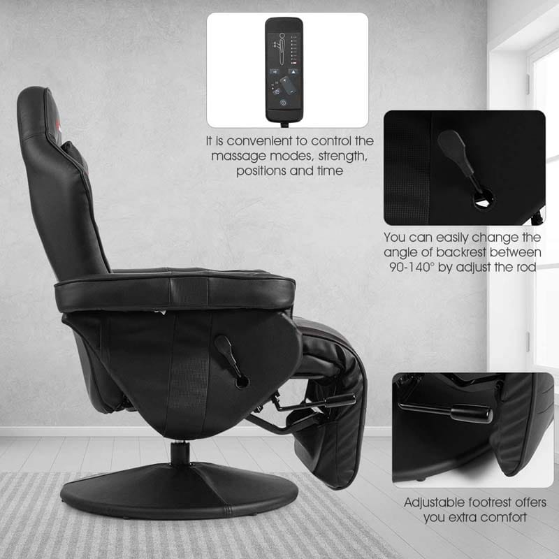 PU Leather Massage Gaming Chair, Ergonomic High Back Racing Style Gaming Recliner with Adjustable Backrest & Footrest, Cup Holder, Side Pouch