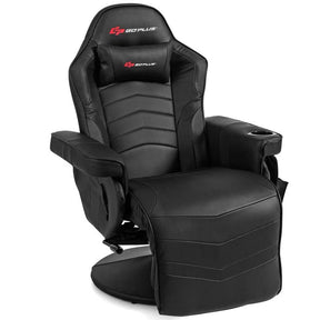 PU Leather Massage Gaming Chair, Ergonomic High Back Racing Style Gaming Recliner with Adjustable Backrest & Footrest, Cup Holder, Side Pouch