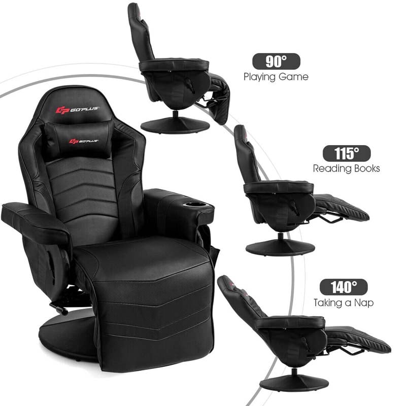 PU Leather Massage Gaming Chair, Ergonomic High Back Racing Style Gaming Recliner with Adjustable Backrest & Footrest, Cup Holder, Side Pouch