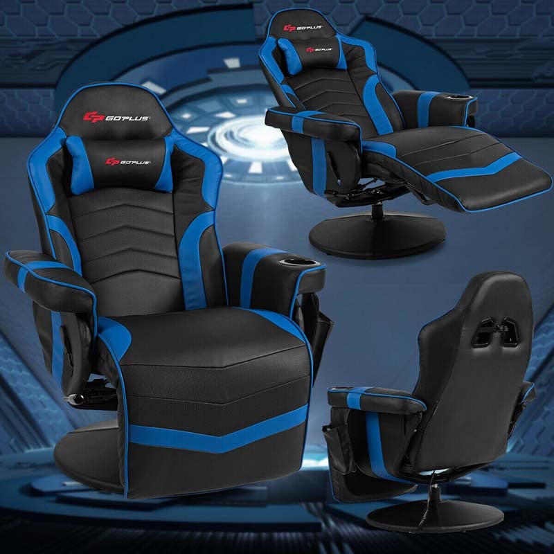 PU Leather Massage Gaming Chair, Ergonomic High Back Racing Style Gaming Recliner with Adjustable Backrest & Footrest, Cup Holder, Side Pouch