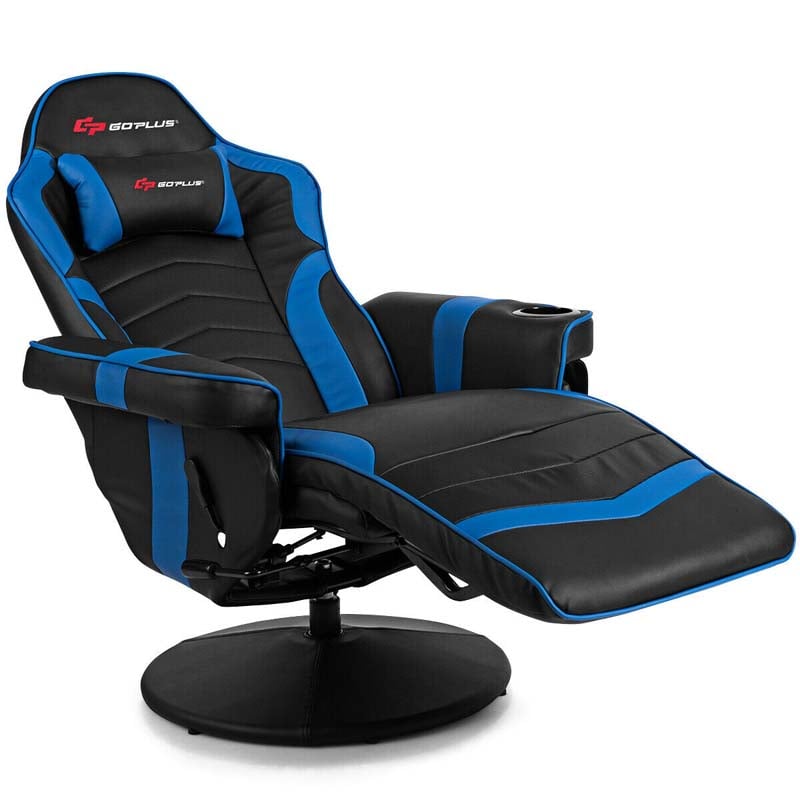 PU Leather Massage Gaming Chair, Ergonomic High Back Racing Style Gaming Recliner with Adjustable Backrest & Footrest, Cup Holder, Side Pouch