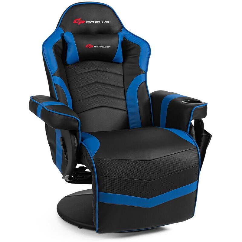 PU Leather Massage Gaming Chair, Ergonomic High Back Racing Style Gaming Recliner with Adjustable Backrest & Footrest, Cup Holder, Side Pouch