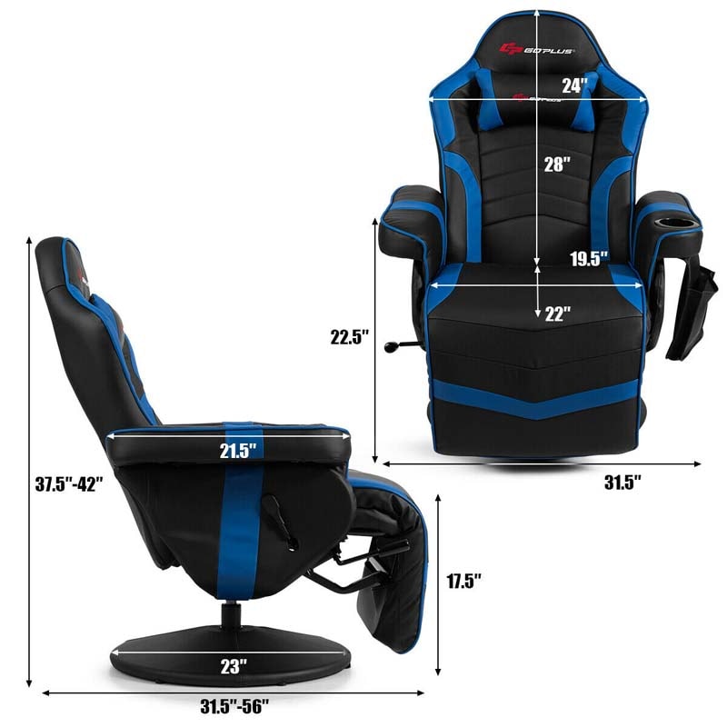 PU Leather Massage Gaming Chair, Ergonomic High Back Racing Style Gaming Recliner with Adjustable Backrest & Footrest, Cup Holder, Side Pouch