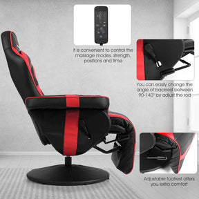 PU Leather Massage Gaming Chair, Ergonomic High Back Racing Style Gaming Recliner with Adjustable Backrest & Footrest, Cup Holder, Side Pouch