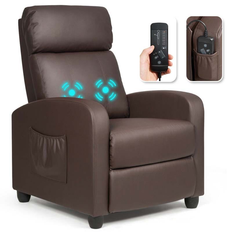 PU Leather Massage Recliner Sofa Modern Recliner Chair Winback Single Sofa with Side Pocket