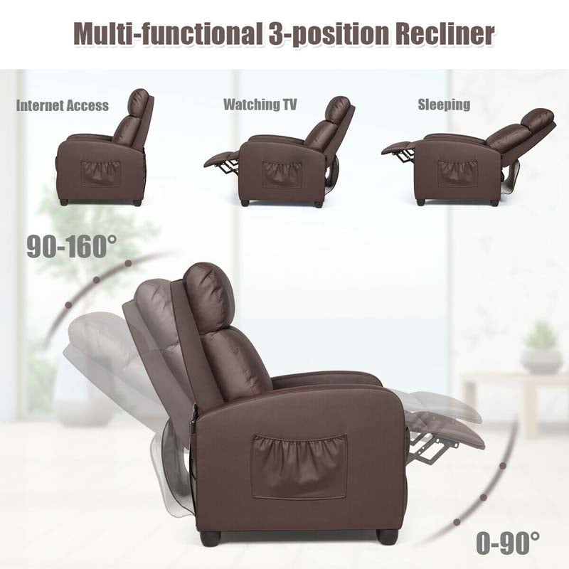 PU Leather Massage Recliner Sofa Modern Recliner Chair Winback Single Sofa with Side Pocket