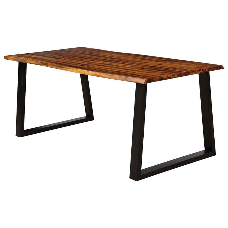 Rustic Acacia Wood Dining Table with Metal Legs, Rectangular Indoor & Outdoor Picnic Table