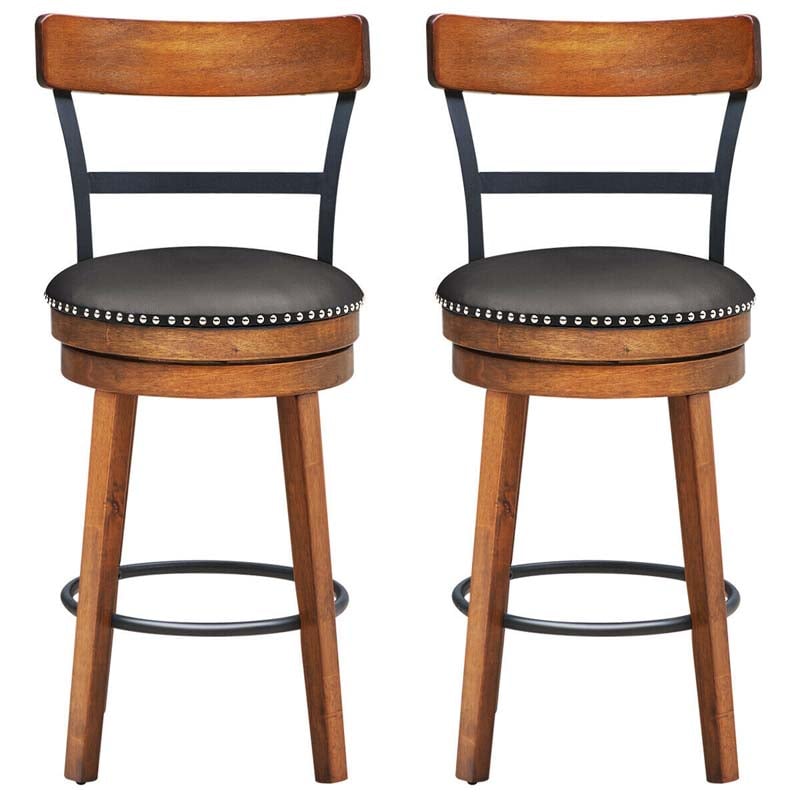 2-Pack 25.5" Wooden Swivel Bar Stools Counter Height Pub Kitchen Dining Chairs with Leather Padded Seat