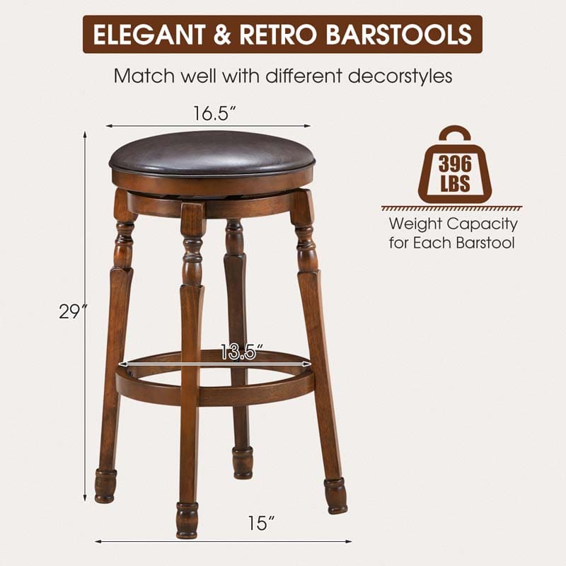 29" Swivel Bar Stools Set of 2, Solid Wood Bar Height Dining Chairs with Faux Leather Padded Seat & Footrest for Kitchen Island, Pub, Cafe