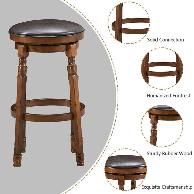 29" Swivel Bar Stools Set of 2, Solid Wood Bar Height Dining Chairs with Faux Leather Padded Seat & Footrest for Kitchen Island, Pub, Cafe