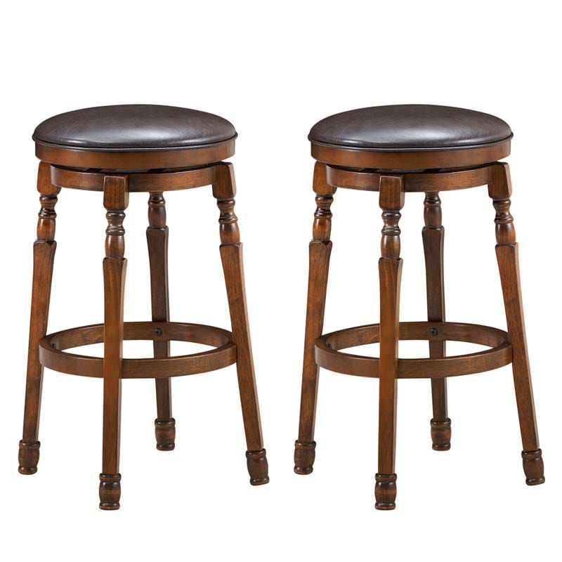 29" Swivel Bar Stools Set of 2, Solid Wood Bar Height Dining Chairs with Faux Leather Padded Seat & Footrest for Kitchen Island, Pub, Cafe