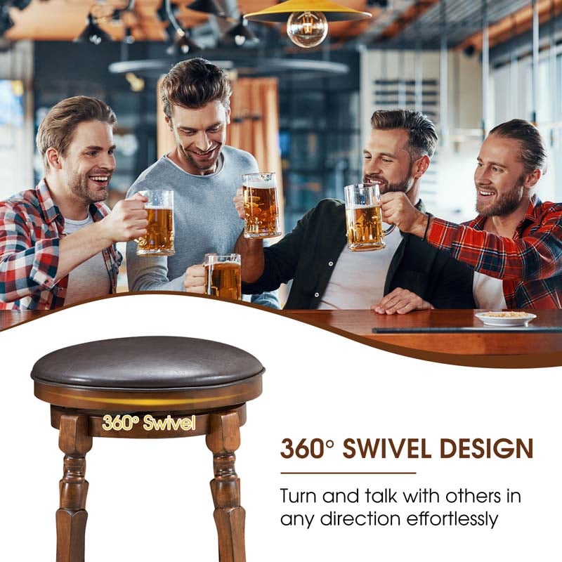 29" Swivel Bar Stools Set of 2, Solid Wood Bar Height Dining Chairs with Faux Leather Padded Seat & Footrest for Kitchen Island, Pub, Cafe