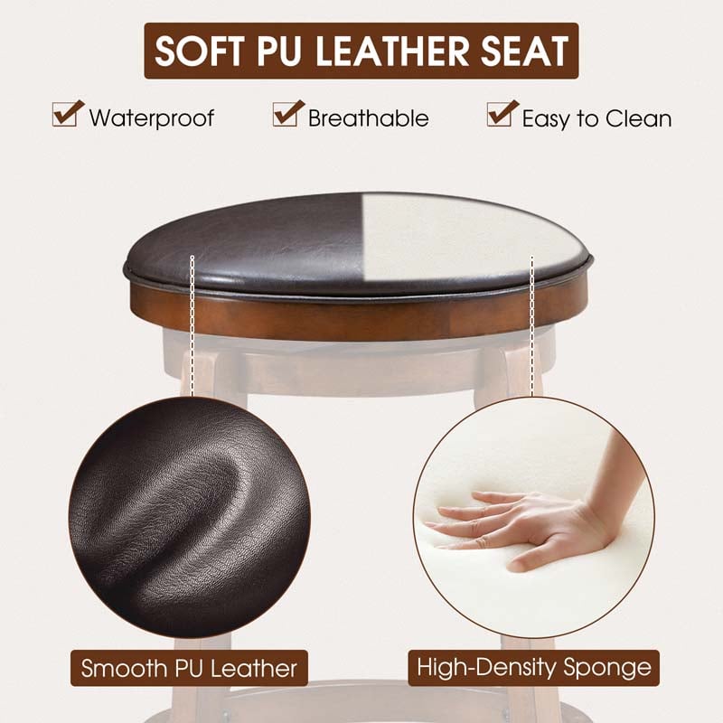 29" Swivel Bar Stools Set of 2, Solid Wood Bar Height Dining Chairs with Faux Leather Padded Seat & Footrest for Kitchen Island, Pub, Cafe