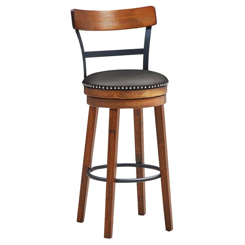 30.5" Wooden Swivel Bar Stools Set of 2 with Back & Leather Padded Seat, Upholstered Bar Height Dining Chairs for Kitchen Island, Pub, Restaurant
