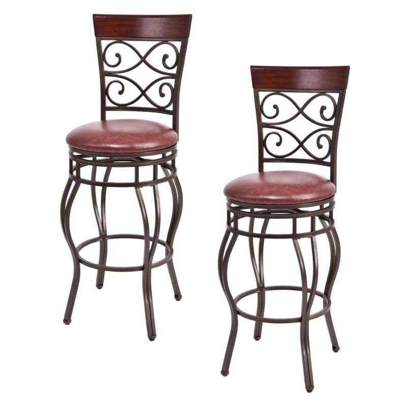 2-Pack 360 Degree Swivel Bar Stools with Back, 30" Vintage Counter Height Stools, Leather Padded Seat Bistro Pub Kitchen Dining Chairs