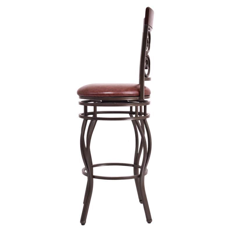 30" Swivel Metal Bar Stools Set of 2, Vintage Upholstered Bar Height Dining Chairs with Back & PU Leather Padded Seat for Pub, Kitchen Island