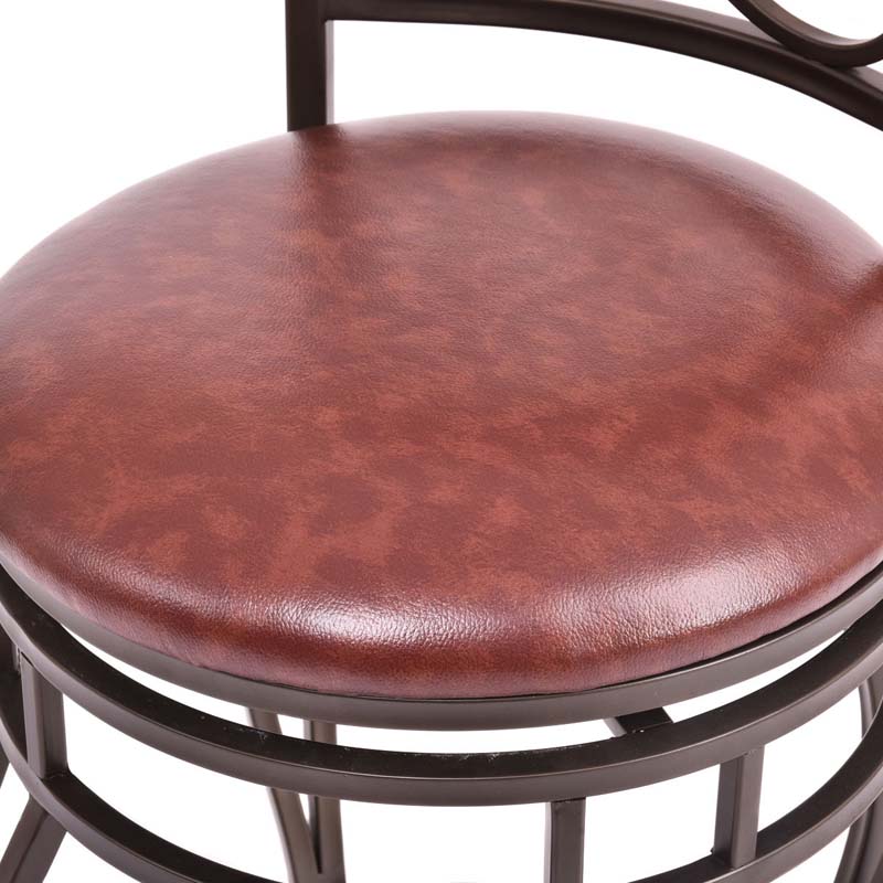 30" Swivel Metal Bar Stools Set of 2, Vintage Upholstered Bar Height Dining Chairs with Back & PU Leather Padded Seat for Pub, Kitchen Island