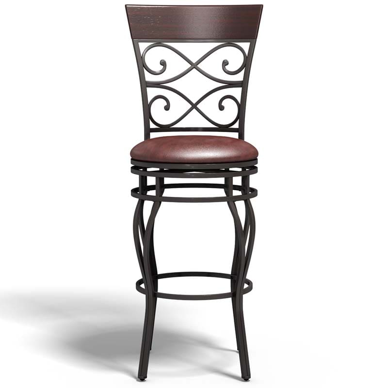 30" Swivel Metal Bar Stools Set of 2, Vintage Upholstered Bar Height Dining Chairs with Back & PU Leather Padded Seat for Pub, Kitchen Island
