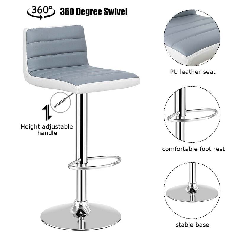 Adjustable Swivel Bar Stools Set of 2, PU Leather Counter Height Dining Chairs for Kitchen Pub Bistro