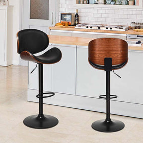 Set of 2 Adjustable Swivel PU Leather Bar Stools Counter Height Dining Chairs with Iron Base & Curved Footrest