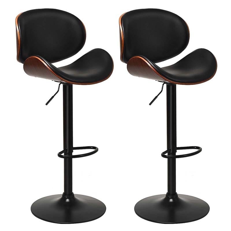 Set of 2 Adjustable Swivel PU Leather Bar Stools Counter Height Dining Chairs with Iron Base & Curved Footrest