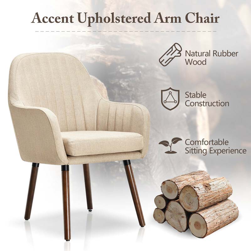 Set of 2 Fabric Dining Chairs, Accent Upholstered Arm Chair with Rubber Wood Legs & Thick Sponge Seat for Dining Room, Living Room, Bedroom