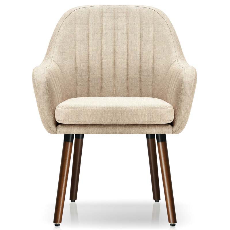 Set of 2 Fabric Dining Chairs, Accent Upholstered Arm Chair with Rubber Wood Legs & Thick Sponge Seat for Dining Room, Living Room, Bedroom