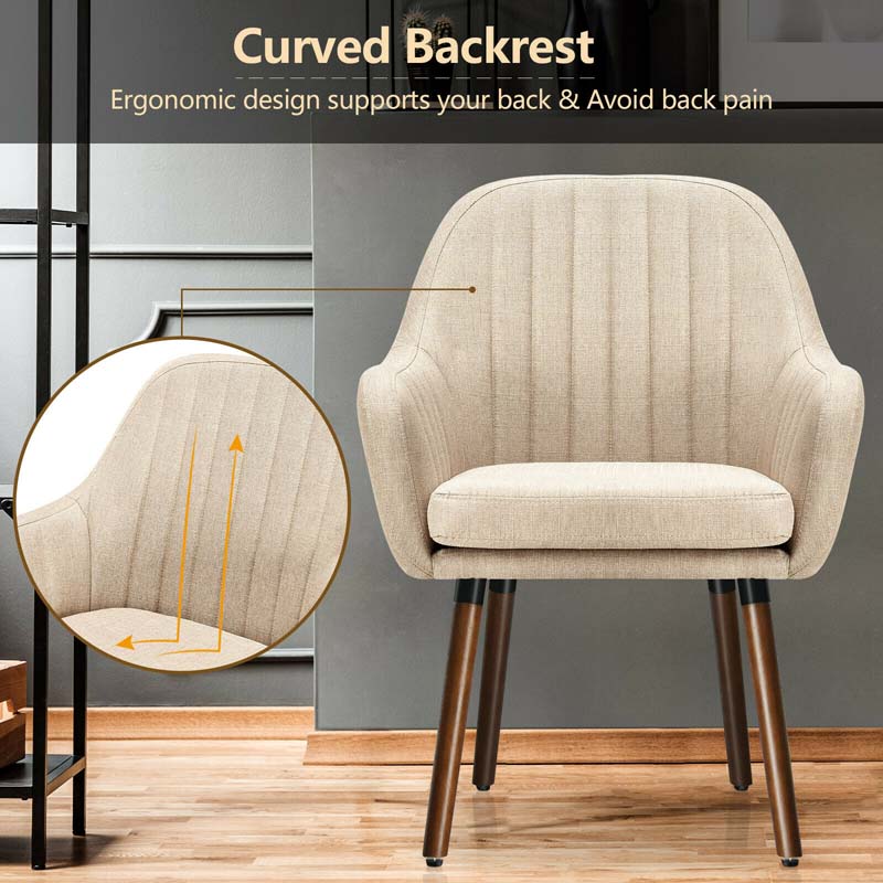 Set of 2 Fabric Dining Chairs, Accent Upholstered Arm Chair with Rubber Wood Legs & Thick Sponge Seat for Dining Room, Living Room, Bedroom