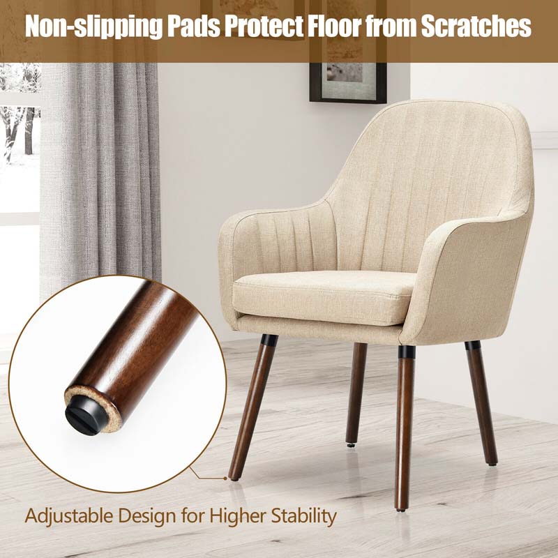 Set of 2 Fabric Dining Chairs, Accent Upholstered Arm Chair with Rubber Wood Legs & Thick Sponge Seat for Dining Room, Living Room, Bedroom