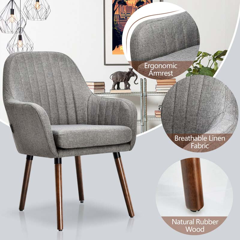 Set of 2 Fabric Dining Chairs, Accent Upholstered Arm Chair with Rubber Wood Legs & Thick Sponge Seat for Dining Room, Living Room, Bedroom