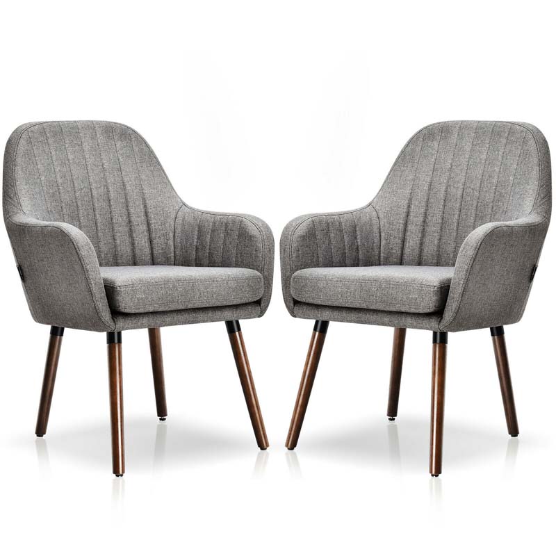 Set of 2 Fabric Dining Chairs, Accent Upholstered Arm Chair with Rubber Wood Legs & Thick Sponge Seat for Dining Room, Living Room, Bedroom