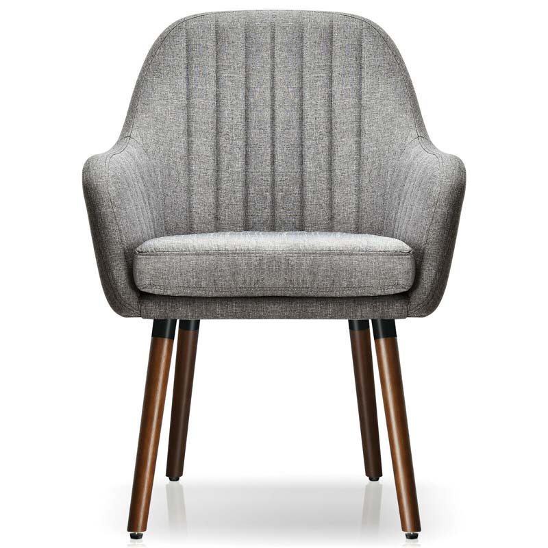 Set of 2 Fabric Dining Chairs, Accent Upholstered Arm Chair with Rubber Wood Legs & Thick Sponge Seat for Dining Room, Living Room, Bedroom