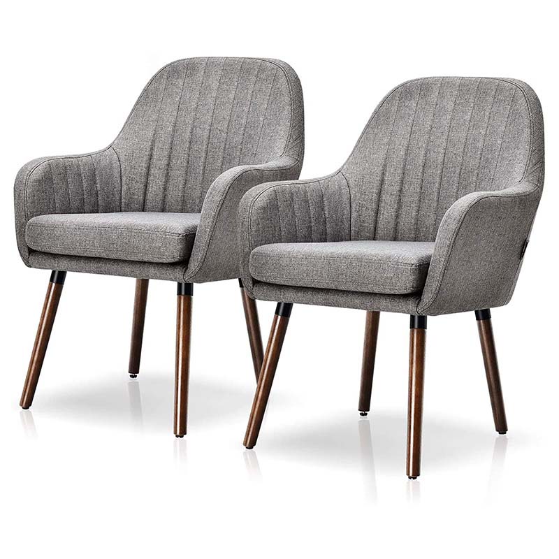 Set of 2 Fabric Dining Chairs, Accent Upholstered Arm Chair with Rubber Wood Legs & Thick Sponge Seat for Dining Room, Living Room, Bedroom