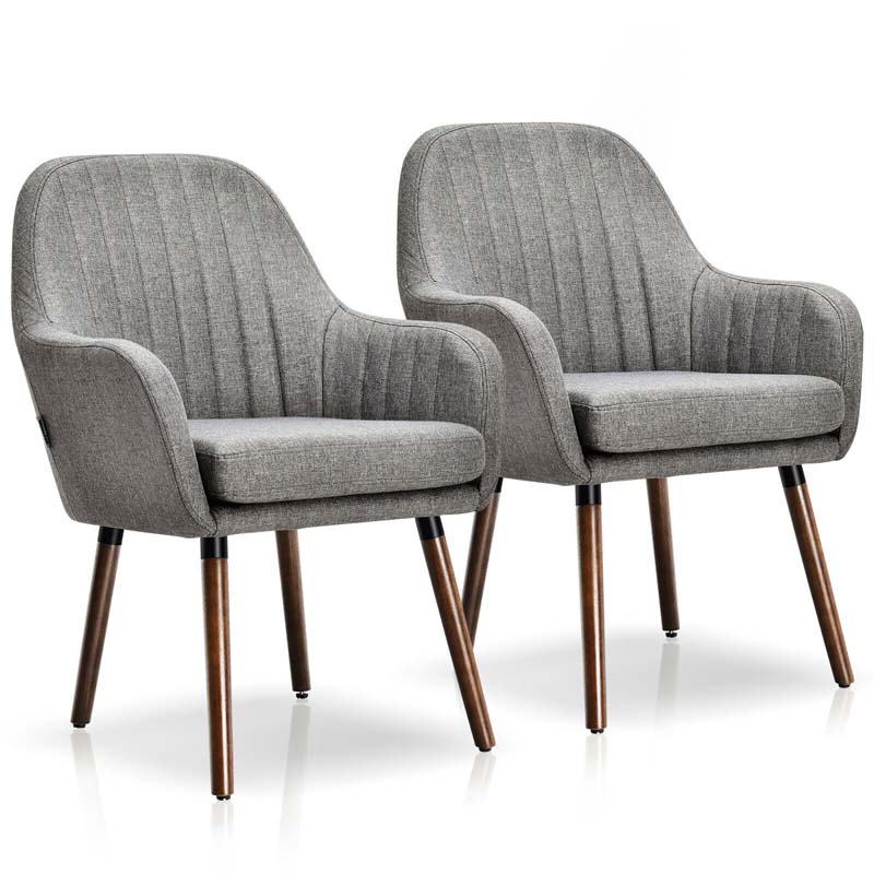 Set of 2 Fabric Dining Chairs, Accent Upholstered Arm Chair with Rubber Wood Legs & Thick Sponge Seat for Dining Room, Living Room, Bedroom