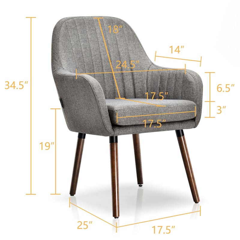 Set of 2 Fabric Dining Chairs, Accent Upholstered Arm Chair with Rubber Wood Legs & Thick Sponge Seat for Dining Room, Living Room, Bedroom