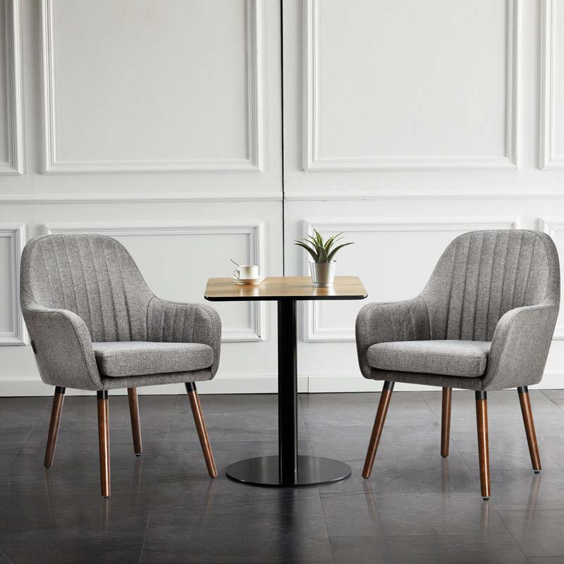Set of 2 Fabric Dining Chairs, Accent Upholstered Arm Chair with Rubber Wood Legs & Thick Sponge Seat for Dining Room, Living Room, Bedroom
