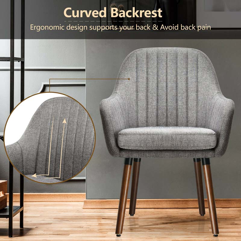 Set of 2 Fabric Dining Chairs, Accent Upholstered Arm Chair with Rubber Wood Legs & Thick Sponge Seat for Dining Room, Living Room, Bedroom