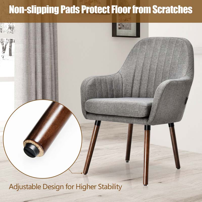 Set of 2 Fabric Dining Chairs, Accent Upholstered Arm Chair with Rubber Wood Legs & Thick Sponge Seat for Dining Room, Living Room, Bedroom