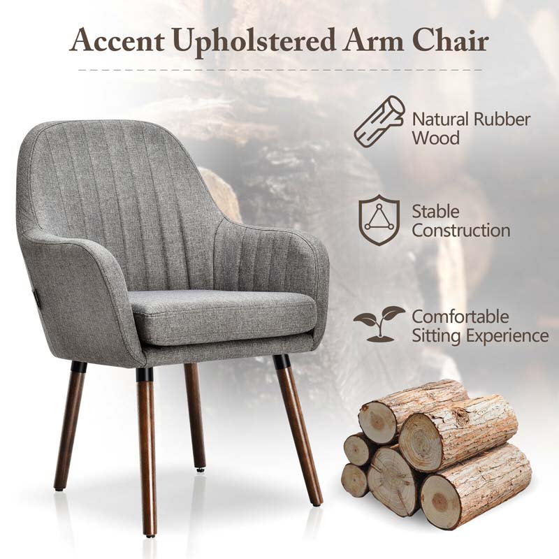 Set of 2 Fabric Dining Chairs, Accent Upholstered Arm Chair with Rubber Wood Legs & Thick Sponge Seat for Dining Room, Living Room, Bedroom