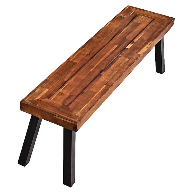 Set of 2 Rustic Acacia Wood Bench with Metal Legs, Indoor & Outdoor Dining Bench Patio Picnic Bench